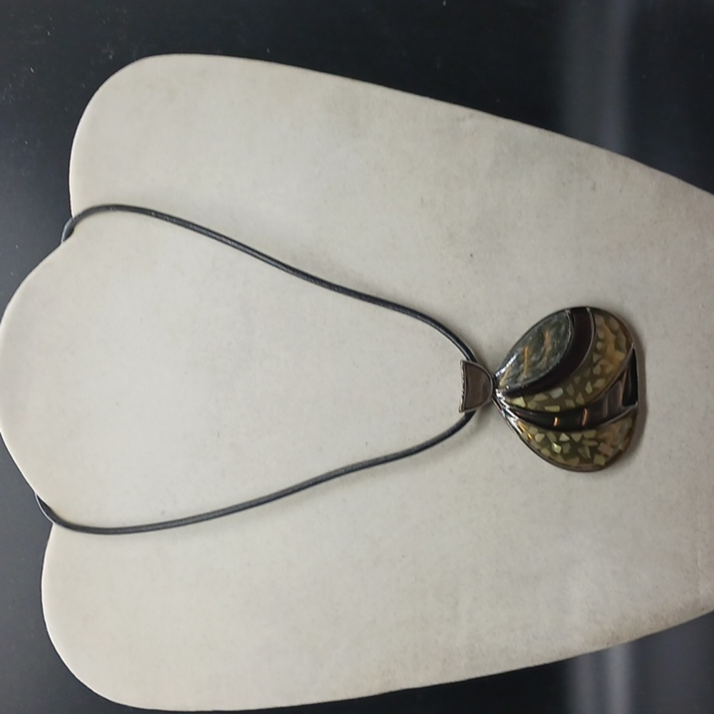 Lia Sophia Necklace With Brown & Green Enamel Pendant